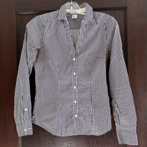 H&M Striped Button-Down Shirt in Navy and White